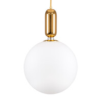 GloboStar® MAVERICK 00940 Μοντέρνο Κρεμαστό Φωτιστικό Μπάλα Μονόφωτο 1 x E27 IP20 Χρυσό Μέταλλο με Λευκό Γυαλί - Μ30 x Π30 x Υ48cm