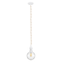 GloboStar® SHAQRA 36215 Μοντέρνο Κρεμαστό Φωτιστικό Μακραμέ Μονόφωτο 1 x E27 IP20 Μπεζ Ύφασμα - Μ4 x Π4 x Υ110cm