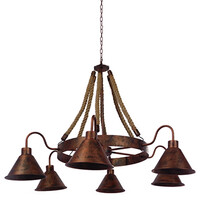 GloboStar® CAMELOT 01191 Vintage Κρεμαστό Φωτιστικό Ανάρτηση Πολύφωτο 6 x E27 IP20 Χάλκινο Μέταλλο με Μπεζ Σχοινί - Μ92 x Π92 x Υ118cm