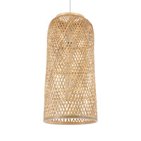 GloboStar® CALERO 01710 Boho Μοντέρνο Κρεμαστό Πλέγμα Μονόφωτο 1 x E27 IP20 Μπεζ Ξύλο - Μ25 x Π25 x Υ50cm