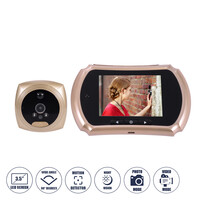 GloboStar® 86066 Επαναφορτιζόμενη Ψηφιακή Έξυπνη Camera Εξώπορτας 90° Μοιρών με Έγχρωμη Οθόνη 3.5" Inches - USB - Νυχτερινή Όραση με LED IR - Κουδούνι - Χρυσό