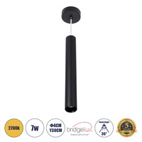 GloboStar® CANAL 60374 Κρεμαστό Φωτιστικό Σποτ Οροφής LED Downlight 7W 700lm 36° AC 220-240V IP20 Φ4 x Υ30cm Θερμό Λευκό 2700K - Μαύρο - Bridgelux COB - 5 Years Warranty