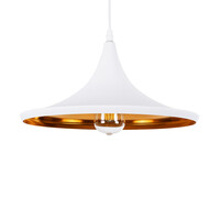 GloboStar® SHANGHAI 01026-B Μοντέρνο Κρεμαστό Φωτιστικό Καμπάνα Μονόφωτο 1 x E27 IP20 Λευκό & Χρυσό Μέταλλο - Μ37 x Π37 x Υ17cm