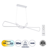 GloboStar® DOLORES 61280 Κρεμαστό Φωτιστικό Οροφής Design LED CCT 105W 11760lm 300° AC 220-240V - Εναλλαγή Φωτισμού μέσω Τηλεχειριστηρίου All In One Ψυχρό 6000k+Φυσικό 4500k+Θερμό 2700k Dimmable Μ110 x Π17 x Υ17.5cm - Λευκό - 3 Years Warranty