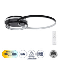 GloboStar® NEMESIS 61105 Φωτιστικό Οροφής Δαχτυλίδι-Κύκλος LED CCT 67W 7573lm 360° AC 220-240V - Εναλλαγή Φωτισμού μέσω Τηλεχειριστηρίου All In One Ψυχρό 6000k+Φυσικό 4500k+Θερμό 2700k Dimmable Φ25+45cm+BackLight - Μαύρο - 3 Years Warranty