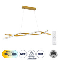 GloboStar® MORALES 61278 Κρεμαστό Φωτιστικό Οροφής Design LED CCT 54W 6048lm 200° AC 220-240V - Εναλλαγή Φωτισμού μέσω Τηλεχειριστηρίου All In One Ψυχρό 6000k+Φυσικό 4500k+Θερμό 2700k Dimmable Μ90 x Π14 x Υ14cm - Χρυσό Πλατίνα - 3 Years Warranty