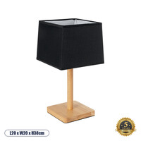 GloboStar® KOLIPE 02039 Μοντέρνο Επιτραπέζιο Φωτιστικό Πορτατίφ Μονόφωτο 1 x E27 IP20 Μπεζ Ξύλο με Μαύρο Ύφασμα - Μ20 x Π20 x Υ38cm