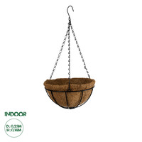 GloboStar® Artificial Garden SALAMINA 20560 Κρεμαστό Διακοσμητικό Κασπώ Γλάστρα - Flower Pot από Φλοιό Καρύδας Καφέ με Μαύρη Μεταλλική Βάση Φ25 x Υ14cm