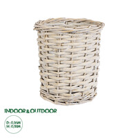 GloboStar® Artificial Garden DOMINGO 20591 Διακοσμητικό Πλεκτό Καλάθι - Κασπώ Γλάστρα - Flower Pot Λευκό με Μπεζ Φ16 x Υ18cm