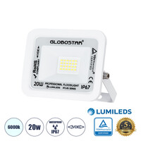 GloboStar® ATLAS 61407 Επαγγελματικός Προβολέας LED 20W 2500lm 120° AC 220-240V - Αδιάβροχος IP67 - Μ12 x Π2.5 x Υ9.5cm - Λευκό - Ψυχρό Λευκό 6000K - LUMILEDS Chips - TÜV Rheinland Certified - 5 Years Warranty