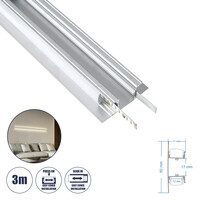 GloboStar® SURFACE-PROFILE 70844-3M Προφίλ Αλουμινίου - Βάση & Ψύκτρα Ταινίας LED με Λευκό Γαλακτερό Κάλυμμα - Επιφανειακή Χρήση Δημιουργίας Κρυφού Φωτισμού Πάνω/Κάτω - Πατητό Κάλυμμα - Ασημί - 3 Μέτρα - Μ300 x Π5 x Υ1.7cm