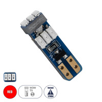 GloboStar® T5 81469 Λάμπα Αυτοκινήτου LED 9xSMD3014 0.25W 25lm 360° DC 12-16V IP20 Μ0.5 x Π0.4 x Υ1.8cm Κόκκινο