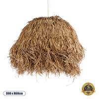 GloboStar® GUADELOUPE 02158 Boho Κρεμαστό Φωτιστικό Καμπάνα Μονόφωτο 1 x E27 IP20 Μπεζ Ράφια - Μ80 x Π80 x Υ60cm