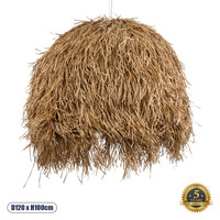 GloboStar® GUADELOUPE 02159 Boho Κρεμαστό Φωτιστικό Καμπάνα Μονόφωτο 1 x E27 IP20 Μπεζ Ράφια - Μ120 x Π120 x Υ100cm