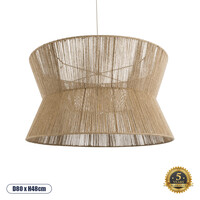 GloboStar® BISBEE 02205 Boho Κρεμαστό Φωτιστικό Καπέλο Μονόφωτο 1 x E27 IP20 Μπεζ Σχοινί - Μ80 x Π80 x Υ48cm