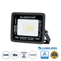 GloboStar® ATLAS 61515 Επαγγελματικός Προβολέας LED 10W 1250lm 120° AC 220-240V - Αδιάβροχος IP67 - Μ10 x Π2 x Υ8cm - Μαύρο - Ψυχρό Λευκό 6000K - LUMILEDS Chips - TÜV Rheinland Certified - 5 Χρόνια Εγγύηση