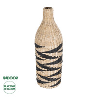 GloboStar® Artificial Garden AQABA 21243 Διακοσμητικό Πλεκτό Καλάθι - Κασπώ Γλάστρα - Flower Pot Μπεζ με Μαύρο Φ20cm x Υ60cm