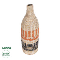 GloboStar® Artificial Garden AMMAN 21244 Διακοσμητικό Πλεκτό Καλάθι - Κασπώ Γλάστρα - Flower Pot Μπεζ με Μαύρο & Πορτοκαλί Φ20cm x Υ60cm