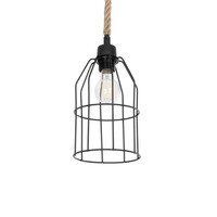 GloboStar® TALAH 203-0009 Vintage Κρεμαστό Φωτιστικό Σχοινί Μονόφωτο 1 x E27 IP20 Μαύρο Μέταλλο με Μπεζ Σχοινί - Μ15.5 x Π15.5 x Υ30cm