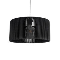 GloboStar® KYCLOS 203-0048 Boho Κρεμαστό Φωτιστικό Καπέλο Μονόφωτο 1 x E27 IP20 Μαύρο Rattan - M40 x Π40 x Υ25.5cm