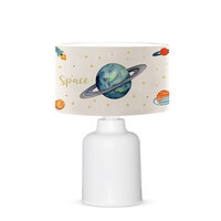GloboStar® SATURN 204-0030 Παιδικό Eπιτραπέζιο Φωτιστικό Πορτατίφ Μονόφωτο 1 x E27 IP20 Πολύχρωμο Ύφασμα με Λευκό Πλαστικό - Μ24 x Π24 x Υ32cm
