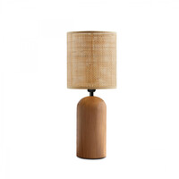 GloboStar® HARD 204-0065 Boho Eπιτραπέζιο Φωτιστικό Πορτατίφ Μονόφωτο 1 x E27 IP20 Καφέ Ξύλο με Μπεζ Ρατάν - Μ15 x Π15 x Υ35cm