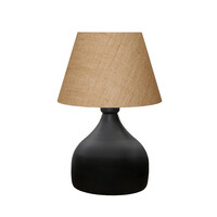 GloboStar® PYRAMID 204-0057 Μοντέρνο Eπιτραπέζιο Φωτιστικό Πορτατίφ Μονόφωτο 1 x E27 IP20 Μαύρο Μέταλλο με Μπεζ Ύφασμα - Μ22 x Π22 x Υ30cm