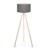 GloboStar® SAGA 204-0048 Μοντέρνο Eπιδαπέδιο Φωτιστικό Μονόφωτο 1 x E27 IP20 Μπεζ Ξύλο με Γκρι Ύφασμα - Μ38 x Π38 x Υ140cm