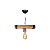 GloboStar® GLISTER 201-0001 Vintage Κρεμαστό Φωτιστικό Ράγα Μονόφωτο 1 x E27 IP20 Μπεζ Ξύλο με Μαύρο Σχοινί - Μ30 x Π10 x Υ60cm