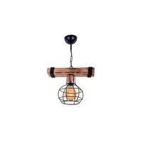 GloboStar® STARLO 201-0004 Vintage Κρεμαστό Φωτιστικό Ράγα Μονόφωτο 1 x E27 IP20 Μπεζ Ξύλο με Μαύρο Μέταλλο - Μ30 x Π15 x Υ60cm