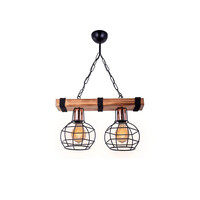 GloboStar® STARLO 201-0005 Vintage Κρεμαστό Φωτιστικό Ράγα Δίφωτο 2 x E27 IP20 Μπεζ Ξύλο με Μαύρο Μέταλλο - Μ40 x Π15x Υ65cm