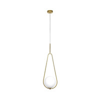 GloboStar® DROP 201-0034 Vintage Κρεμαστό Φωτιστικό Μπάλα Μονόφωτο 1 x E27 IP20 Χρυσό Μέταλλο με Γαλακτερή Μπάλα - Μ20 x Π25 x Υ80cm