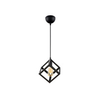 GloboStar® DISE 201-0049 Μοντέρνο Κρεμαστό Φωτιστικό Κύβος Μονόφωτο 1 x E27 IP20 Μαύρο Μέταλλο - Μ22 x Π22 x Υ24cm
