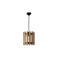 GloboStar® PRISMON 201-0061 Vintage Κρεμαστό Φωτιστικό Οροφής Πλέγμα Μονόφωτο 1 x E27 IP20 Καφέ Ξύλο με Μαύρο Μέταλλο - Μ25 x Π25 x Υ65cm