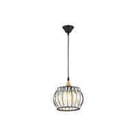 GloboStar® LUCERO 201-0078 Vintage Κρεμαστό Φωτιστικό Πλέγμα Μονόφωτο 1 x E27 IP20 Μαύρο και Χρυσό Μέταλλο με Διάφανο Κρύσταλλο - Μ16 x Π16 x Υ70cm