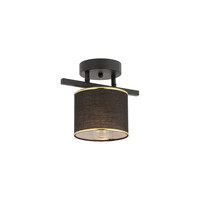 GloboStar® GLOWEN 201-0087 Vintage Φωτιστικό Οροφής Ράγα Μονόφωτο 1 x E27 IP20 Μαύρο Μέταλλο με Καφέ Υφάσμα - Μ28 x Π25 x Υ26cm