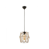 GloboStar® SOLON 201-0088 Vintage Κρεμαστό Φωτιστικό Πλέγμα Μονόφωτο 1 x E27 IP20 Μαύρο Μέταλλο με Μπεζ Σχοινί -  Μ22 x Π22 x Υ86cm