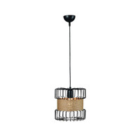 GloboStar® ORB 201-0096 Vintage Κρεμαστό Φωτιστικό Πλέγμα Μονόφωτο 1 x E27 IP20 Μαύρο Μέταλλο με Μπεζ Σχοινί - Μ28 x Π28 x Υ80cm