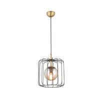 GloboStar® FLAMIA 201-0099 Vintage Κρεμαστό Φωτιστικό Πλέγμα Μονόφωτο 1 x E27 IP20 Μαύρο Μέταλλο - Μ25 x Π25 x Υ80cm