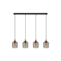GloboStar® PULSAR 201-0103 Vintage Κρεμαστό Φωτιστικό Ράγα Πολύφωτο 4 x E27 IP20 Μαύρο Μέταλλο - Μ70 x Π20 x Υ80cm