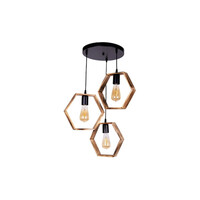 GloboStar® LUSTRO 201-0105 Vintage Κρεμαστό Φωτιστικό Φιγούρα Τρίφωτο 3 x E27 IP20 Μαύρο Μέταλλο με Καφέ Ξύλο - Μ45 x Π45 x Υ70cm