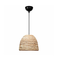 GloboStar® MEKA 204-0163 Boho Κρεμαστό Φωτιστικό Καμπάνα Μονόφωτο 1 x E27 IP20 Μπεζ Rattan - Μ30 x Π30 x Υ25cm