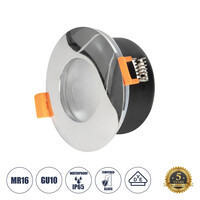 GLOBOSTAR® KAPA 60890 Χωνευτή Στρόγγυλη Βάση Σποτ Οροφής/Μπάνιου για Λάμπα MR16/GU10 Αδιάβροχο IP65 - Νίκελ Βούρτσας Αλουμίνιο & Λευκό Γυαλί - Φ8.5 x Υ4.2cm / Q7.5cm
