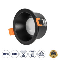 GLOBOSTAR® SIGMA 60891 Χωνευτή Στρόγγυλη Βάση Σποτ Οροφής/Μπάνιου για Λάμπα MR16/GU10 Αδιάβροχο IP65 - Μαύρο Αλουμίνιο & Λευκό Γυαλί - Φ8.5 x Υ4.4cm / Q7.5cm