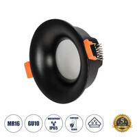 GLOBOSTAR® LAMDA 60893 Χωνευτή Στρόγγυλη Βάση Σποτ Οροφής/Μπάνιου για Λάμπα MR16/GU10 Αδιάβροχο IP65 - Μαύρο Αλουμίνιο & Λευκό Γυαλί - Φ8.5 x Υ3.5cm / Q7.5cm