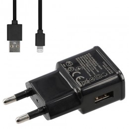 LAMTECH WALL CHARGER 2.1A WITH LIGHTNING CABLE 1M BLACK
