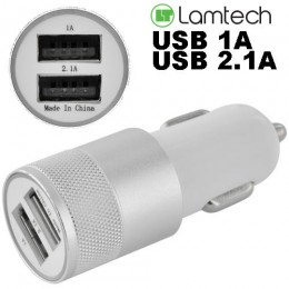 LAMTECH METAL 2 USB 2,1A CAR CHARGER FOR MOBILE PHONES SILVER
