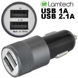 LAMTECH METAL 2 USB 2,1A CAR CHARGER FOR MOBILE PHONES BLACK