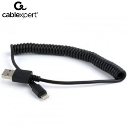 CABLEXPERT USB LIGHTNING SYNC AND CHARGING SPIRAL CABLE FOR IPHONE 1.5m BLACK