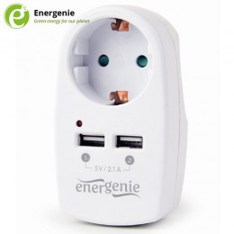 ENERGENIE 2-PORT USB CHARGER WITH PASS-THROUGHT AC SOCKET 2.1A WHITE